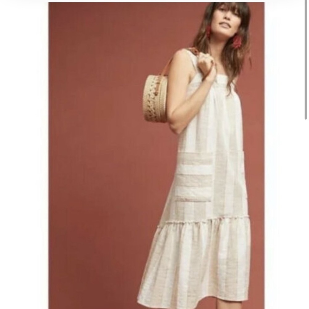 ANTHROPOLOGIE Maeve Tan Tonal Striped
Midi Dress